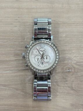 Nixon Silver Stainless Steel Chronograph with Mother-of-Pearl Dial 42 20